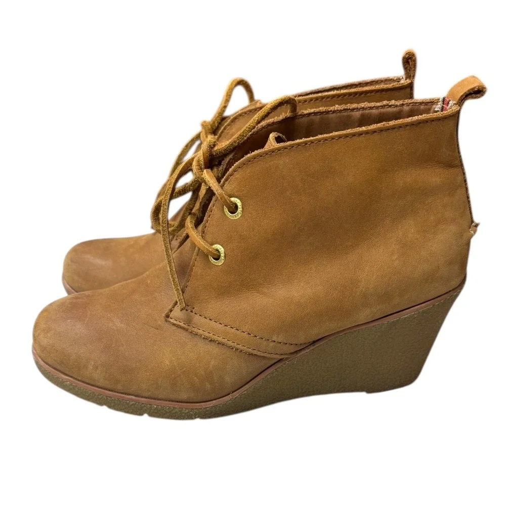 Sperry Women's Retro Tan Leather Lace‑Up Ankle Booties Wedge Heel Casual 6.5‎